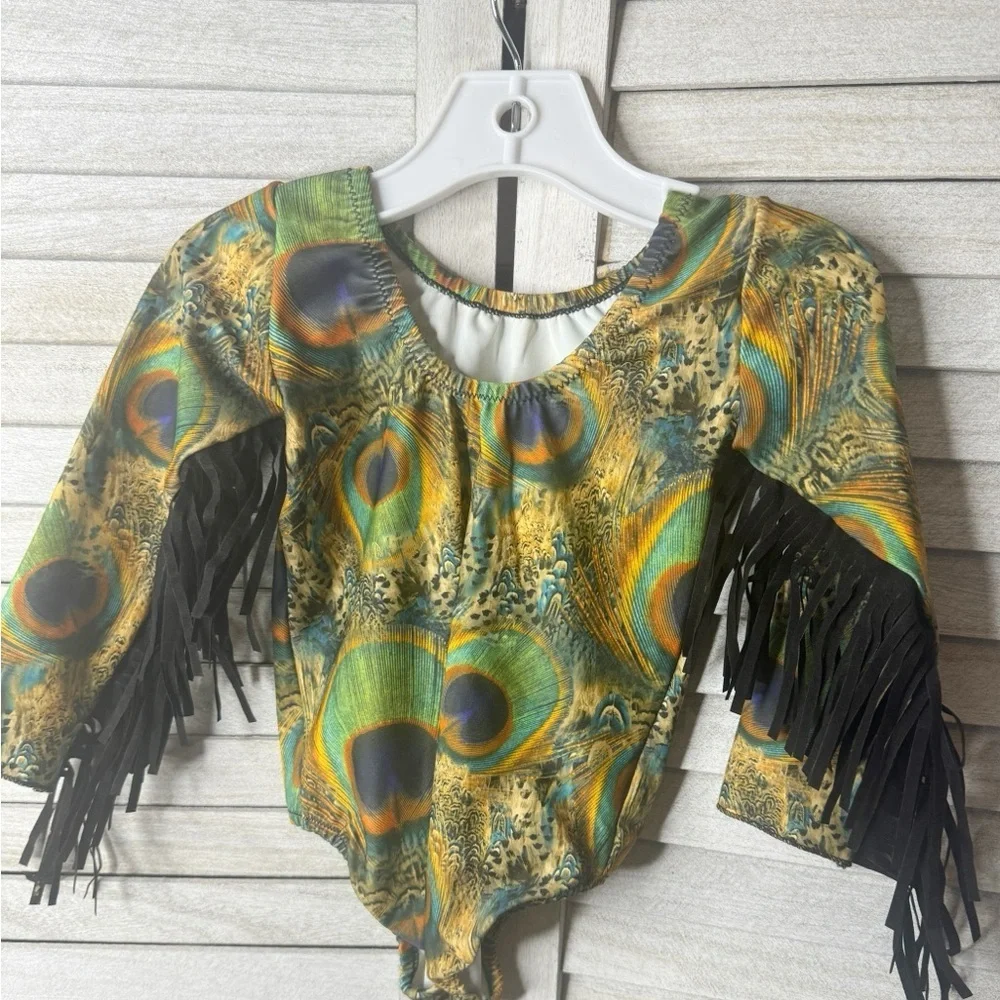 Handmade Small Shop Peacock Fringe Leotard. Absolutely Adorable. Size 2/3. OOAK